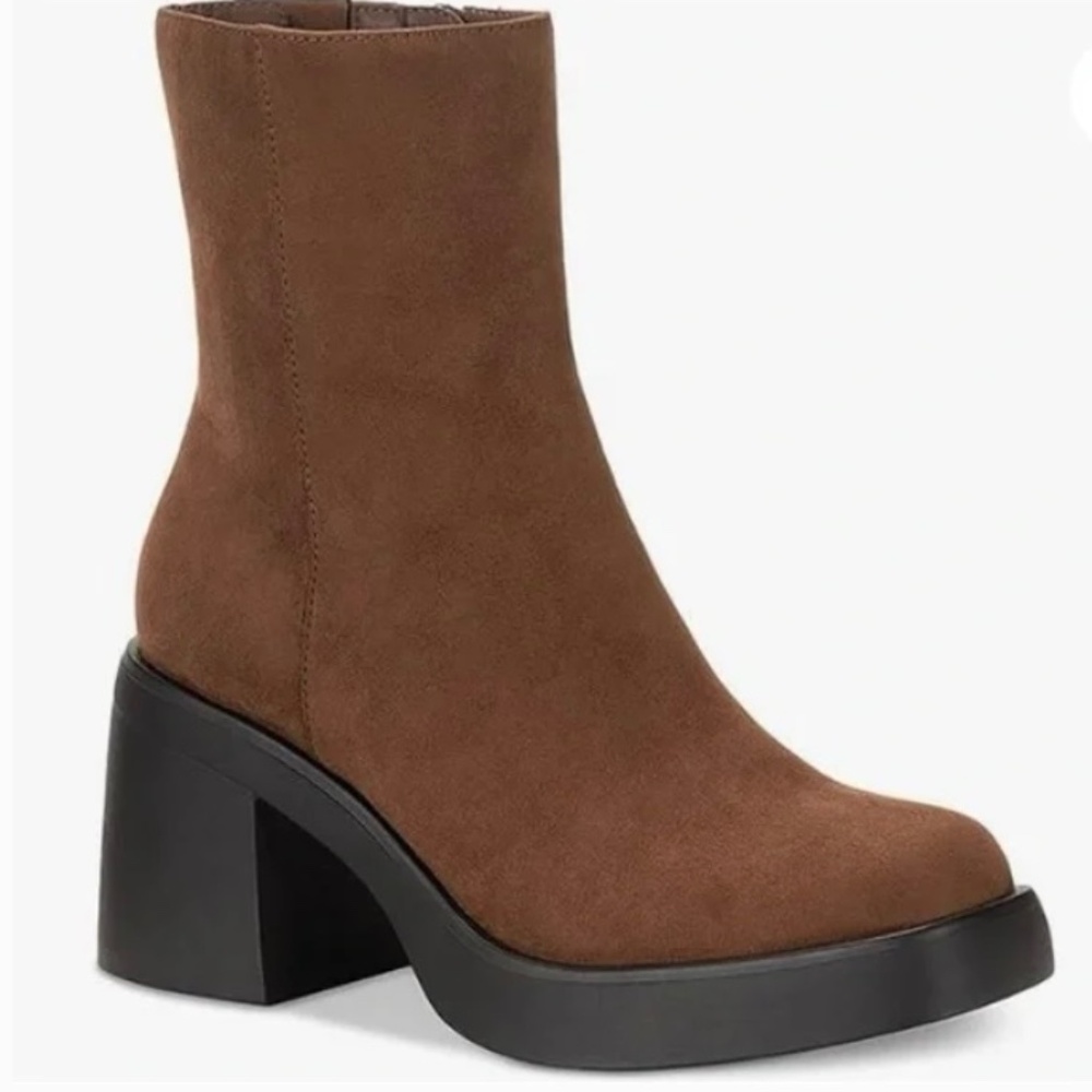 NWT SUN & STONE BLOCK HEEL BOOT IN BROWN SIZE 8